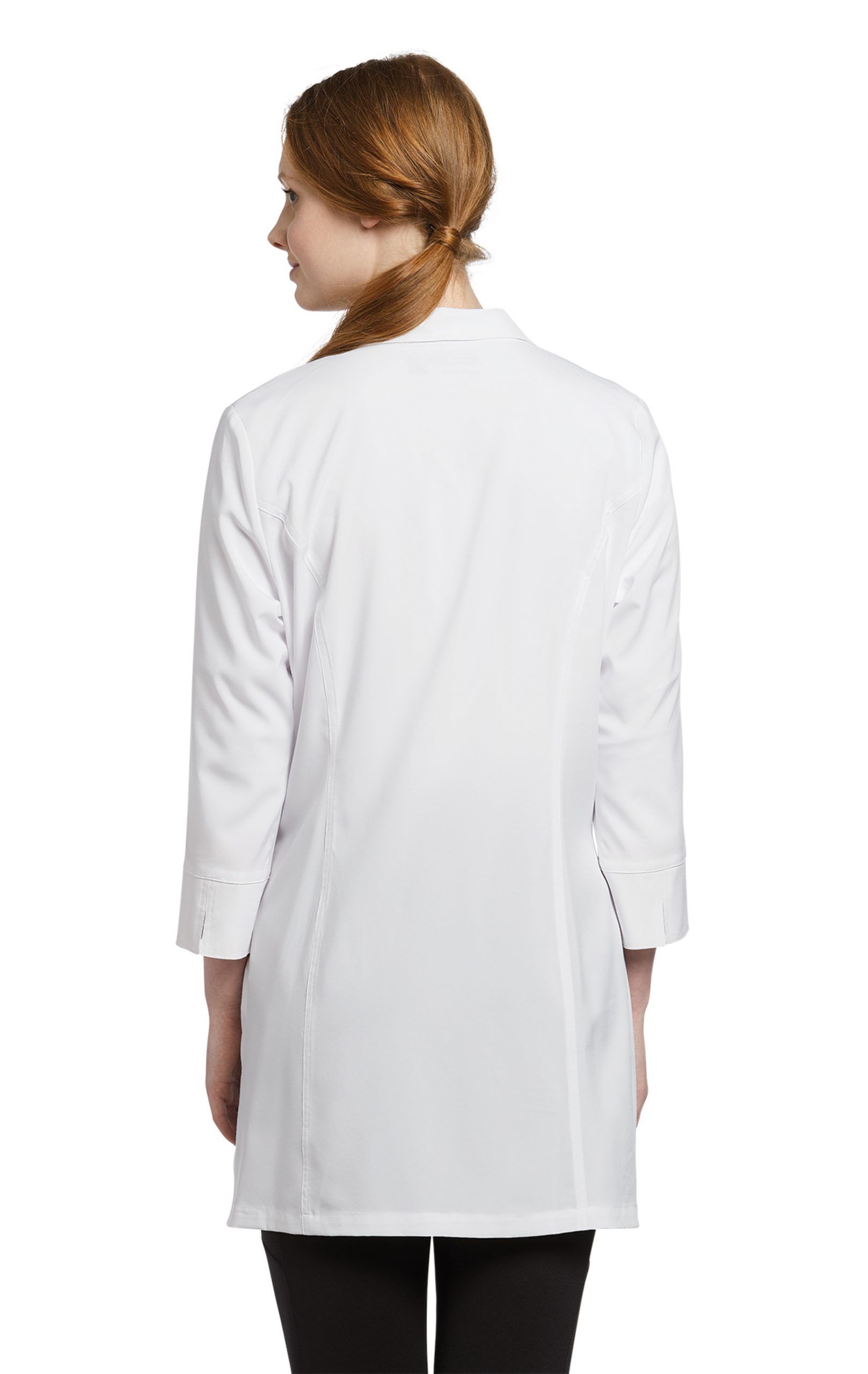 esthetician school clothing Model wearing WhiteCross Zipper-Labcoat