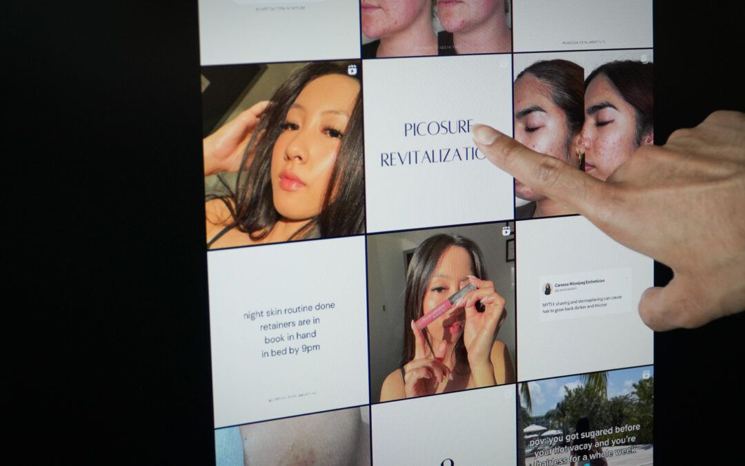 "An esthetician showing a professional portfolio with superior quality images"