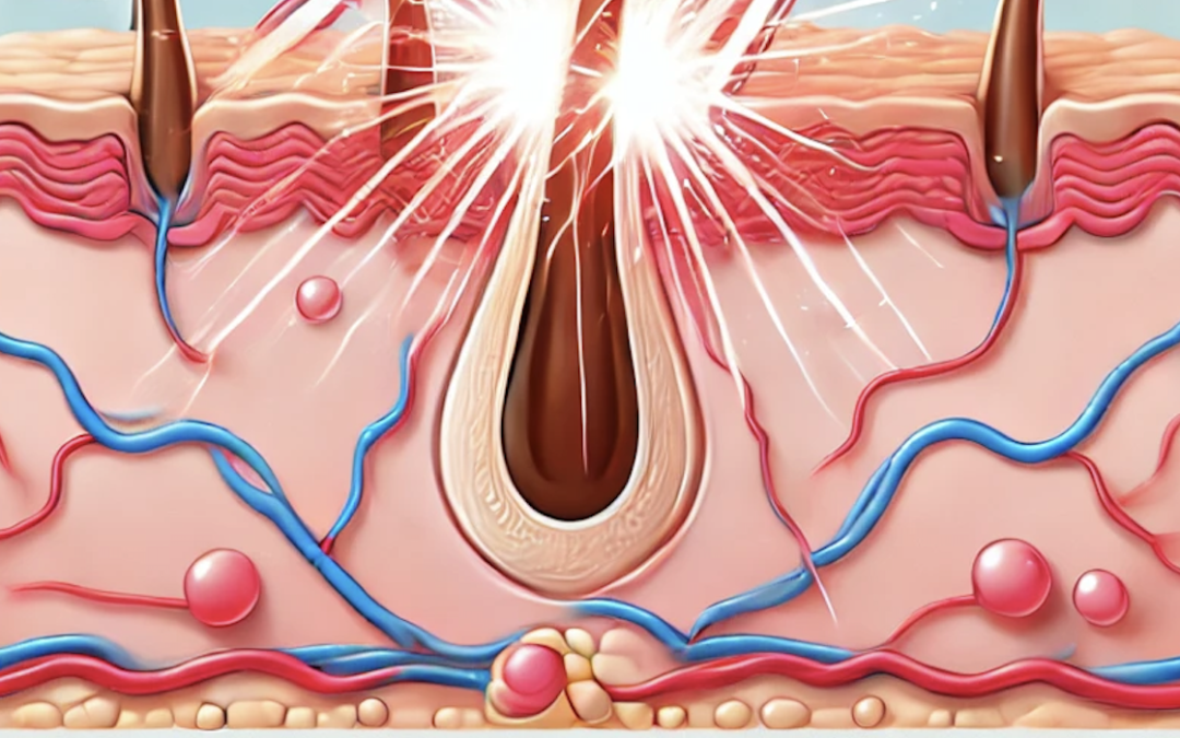 Creative visualization of a hair follicle being targeted by an energy-based treatment