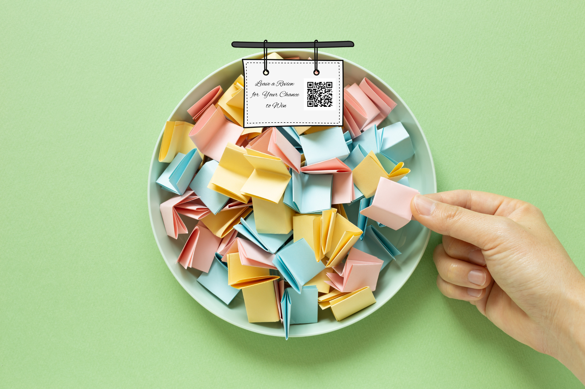 How to get a review accompanying image of a person using their phone to do so