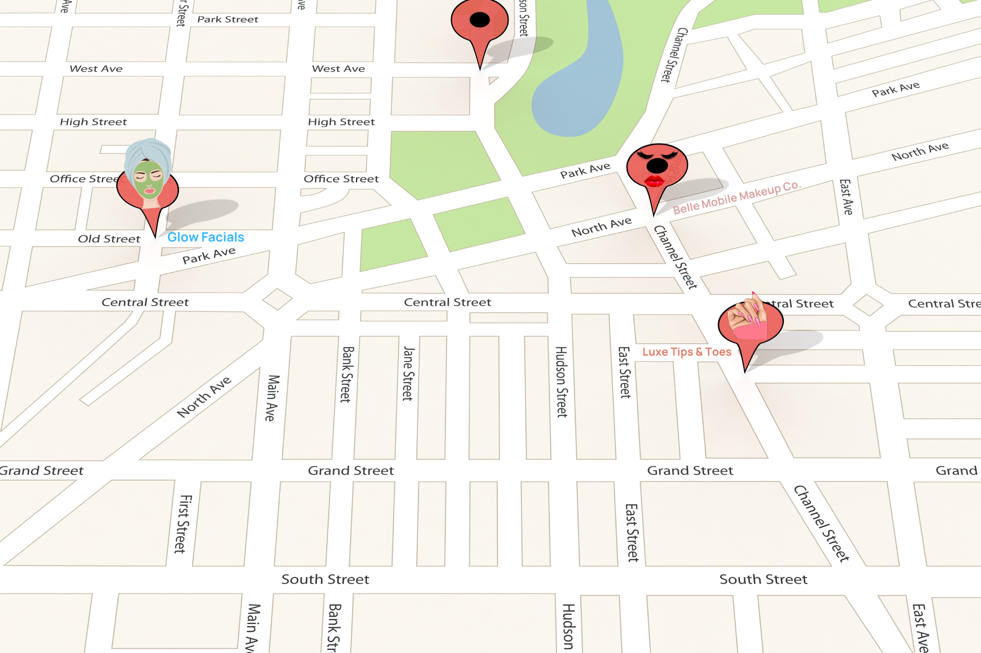 Map showing beauty businesses near me