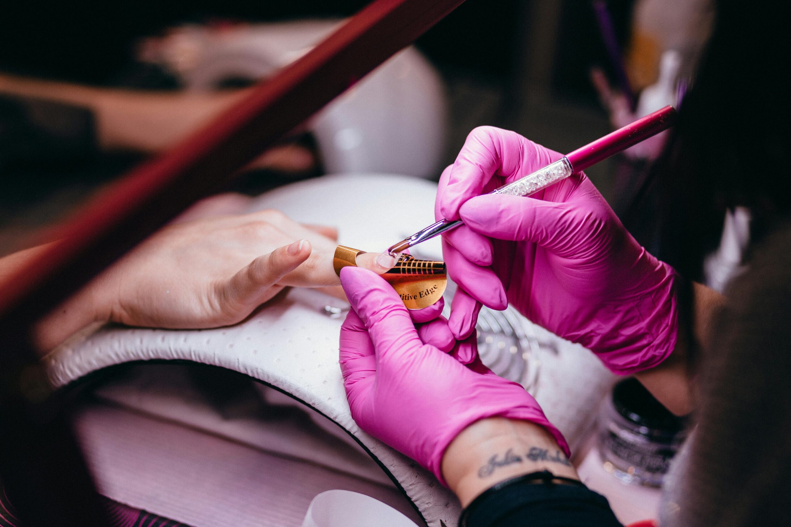 A gel nail construction during esthetician courses in winnipeg